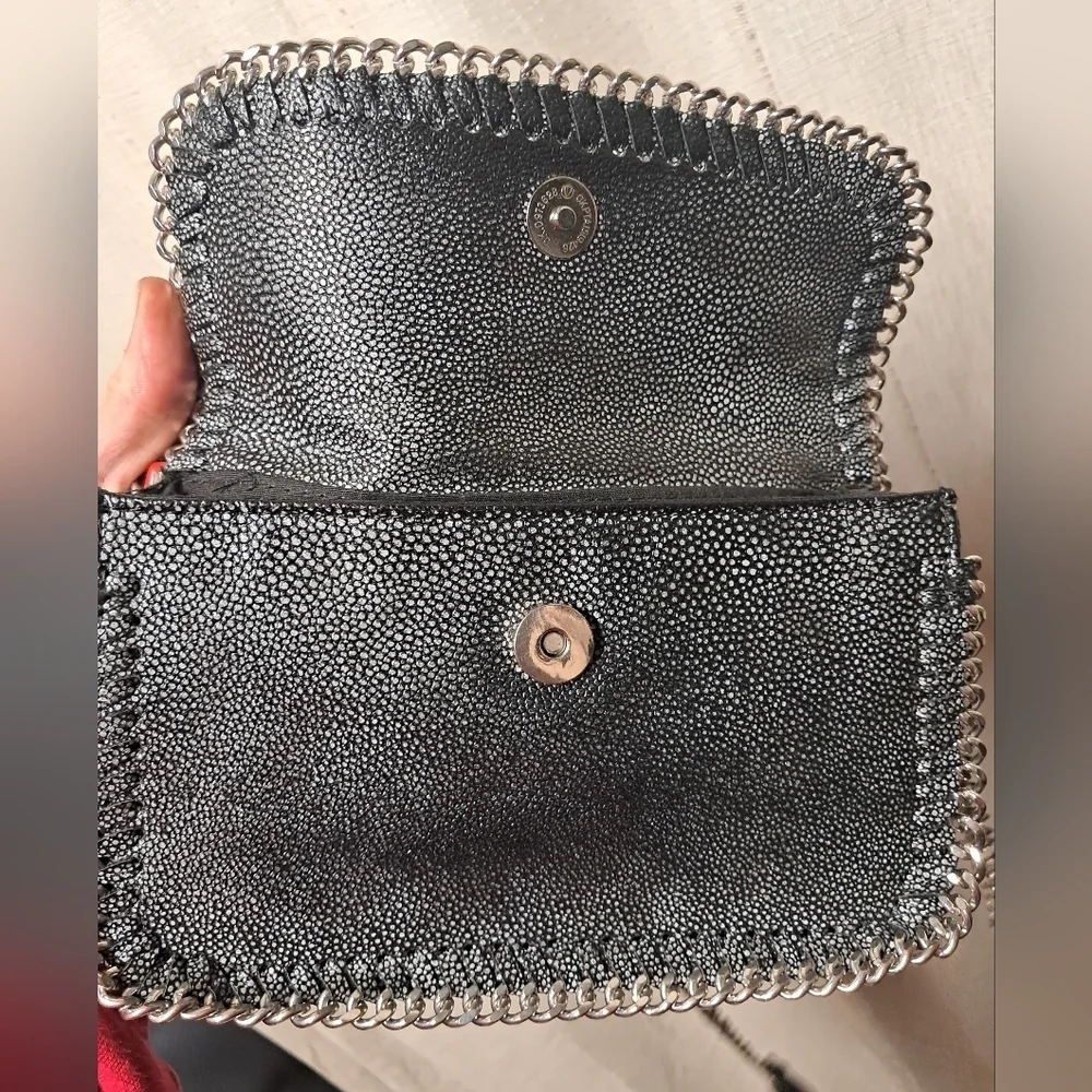 Sondra Roberts Silver Chain Leather Crossbody Bag